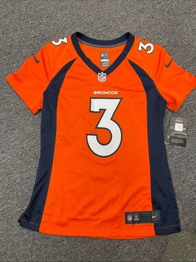 Nike Women's Orange and Navy Broncos #3 Russell Wilson Football Jersey, S